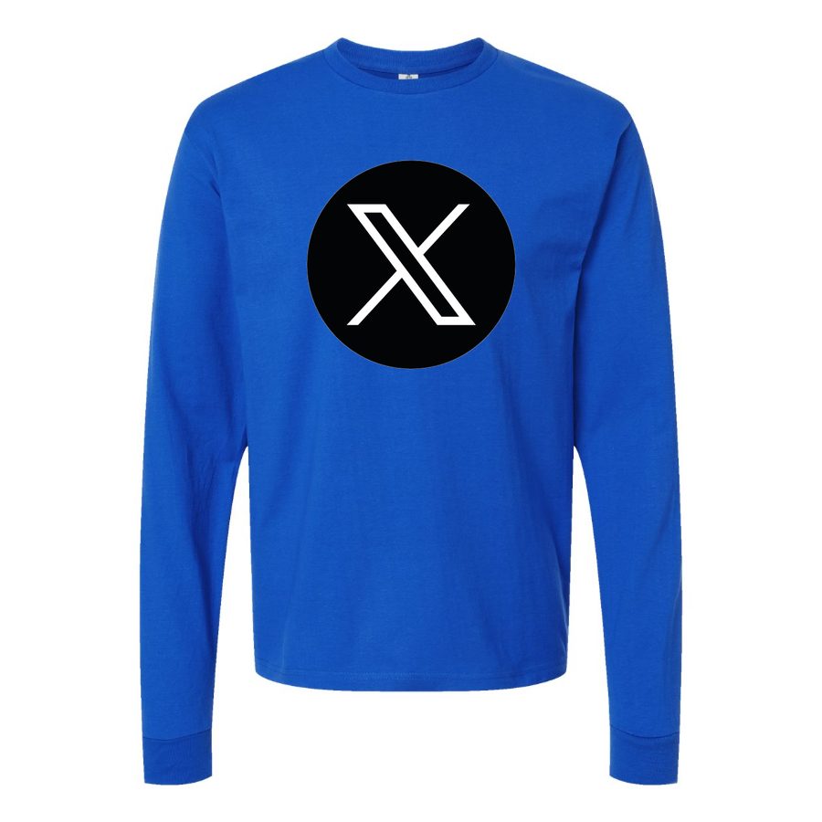 Men's Twitter X Logo Long sleeves Cotton Blend T-Shirt - Blue