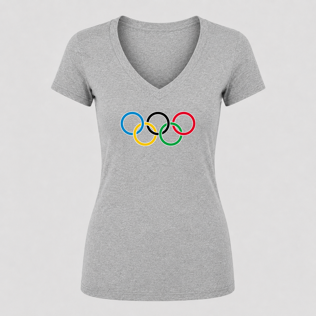 Women's Olympic Rings Black Design V Neck T-Shirt in gray