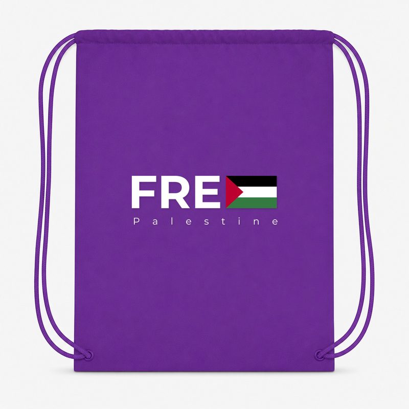 Free Palestine White Drawstring Bag - Purple