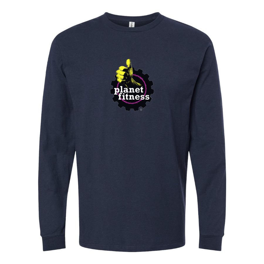 Men's Planet-Fitness-Logo-1024x575 Long sleeves Cotton Blend T-Shirt - Navy