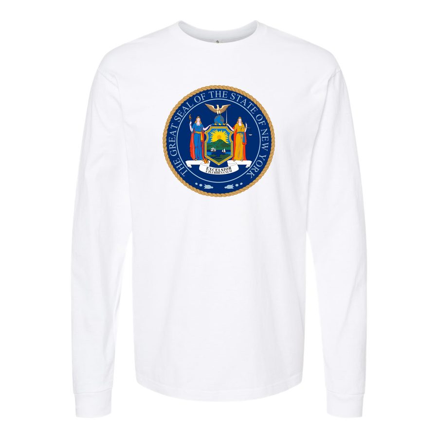 Men's New-York-Logo-1536x864 Long sleeves Cotton Blend T-Shirt - White