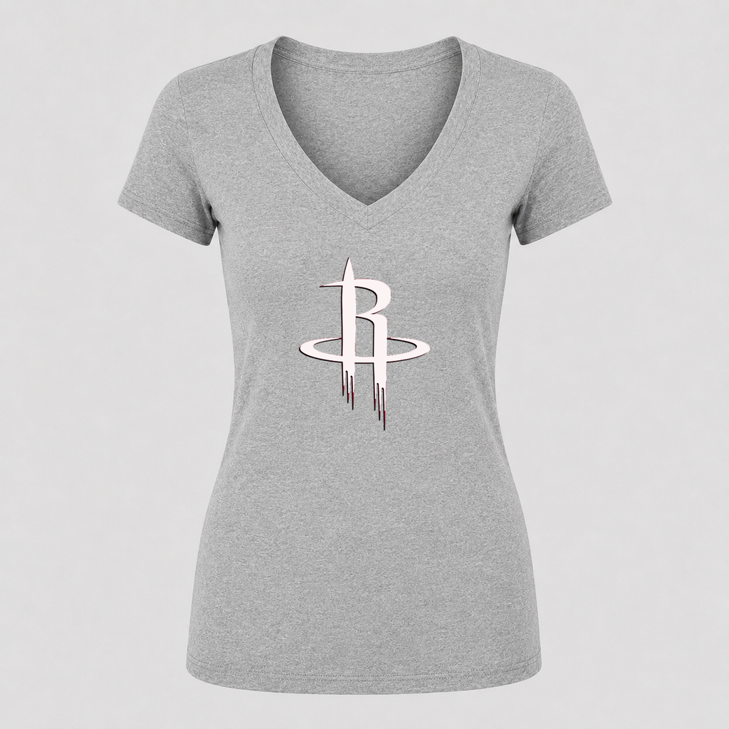 Women's Houston Rockets Army Green V Neck T-Shirt in gray
