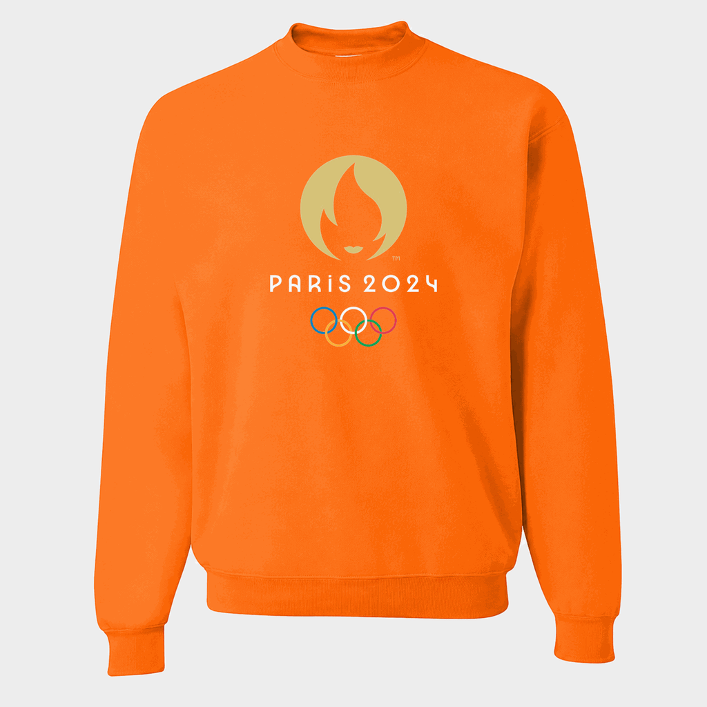 Men's Olympics 2024 Paris White Logo Crewneck Sweatshirt - Orange