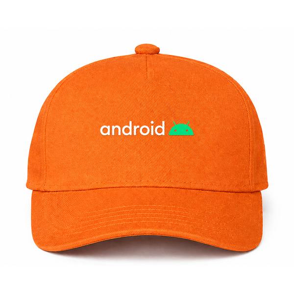 Android White Logo Orange Dad Baseball Cap Hat