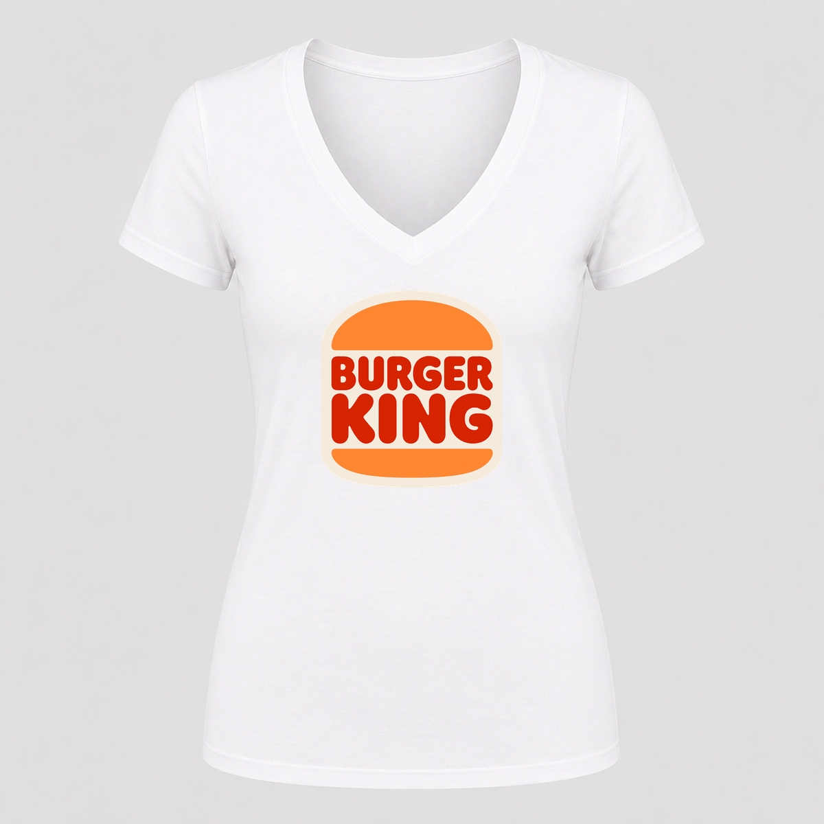 Women's Burger King V Neck T-Shirt in white