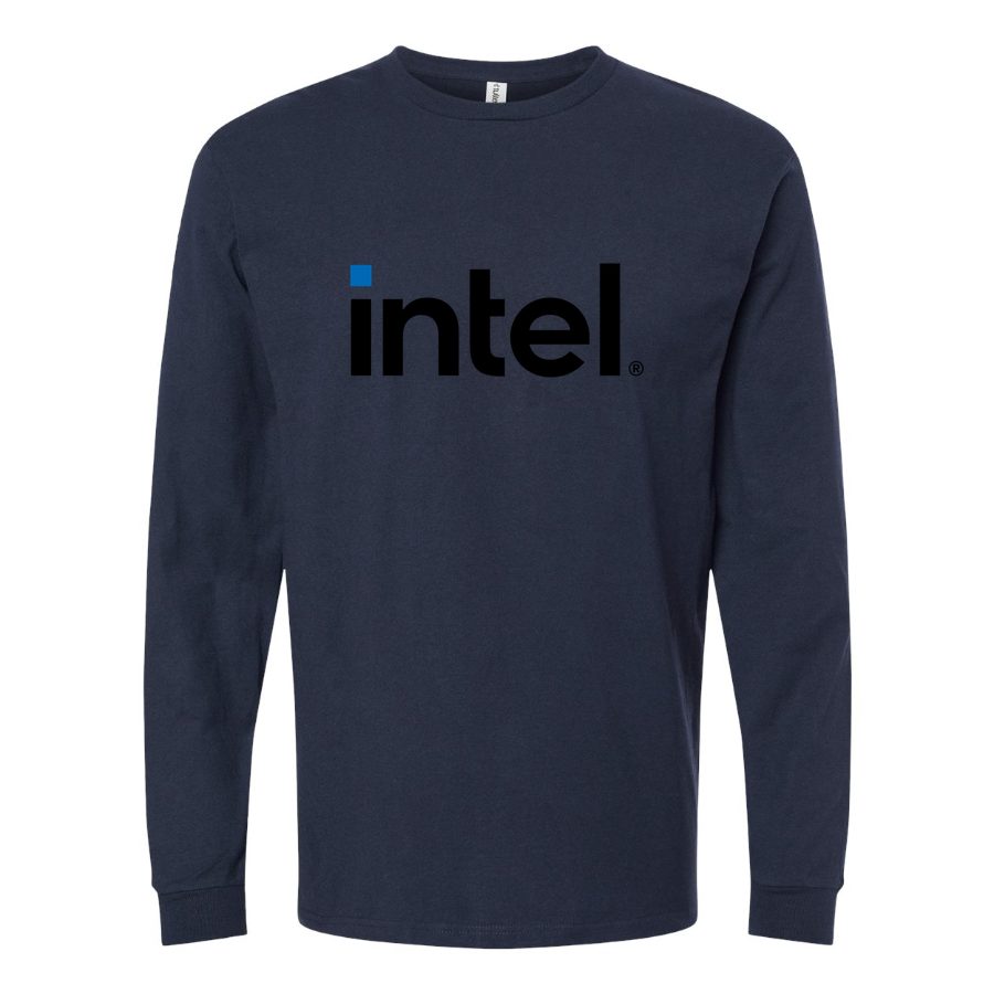 Men's Intel-logo-500x281-min Long sleeves Cotton Blend T-Shirt - Navy