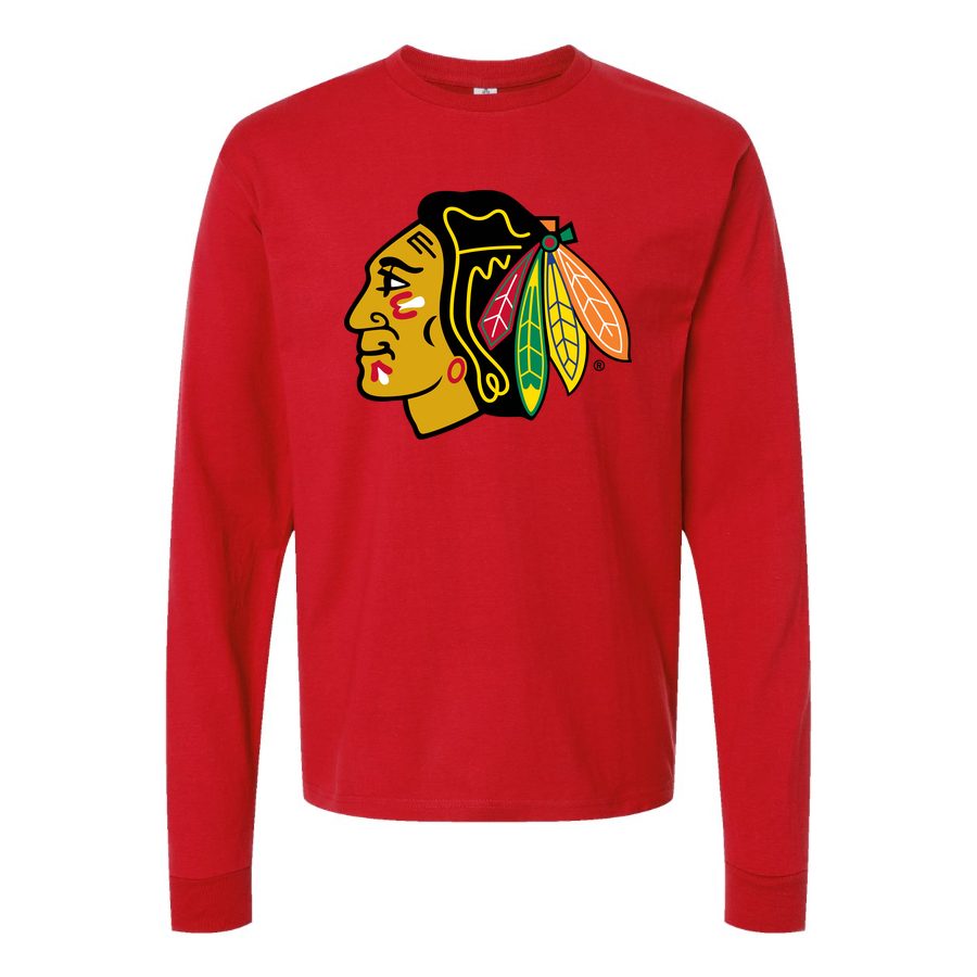 Men's Chicago Blackhawks Long sleeves Cotton Blend T-Shirt - Red
