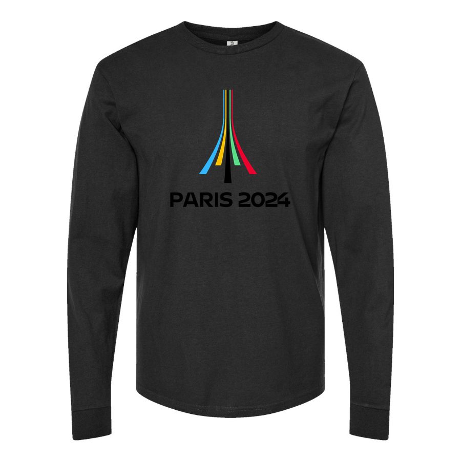 Men's Paris-2024-Olympics-logo-black Long sleeves Cotton Blend T-Shirt - Black