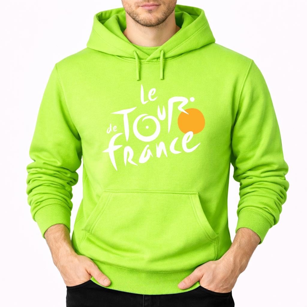 Men's Tour de France White Pullover Hoodie - Lime green