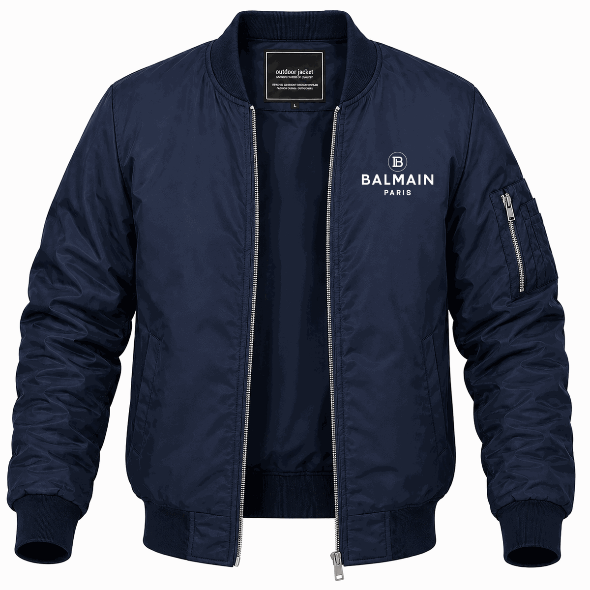 Men's Balmain Paris white Lightweight Bomber Jacket - Navy