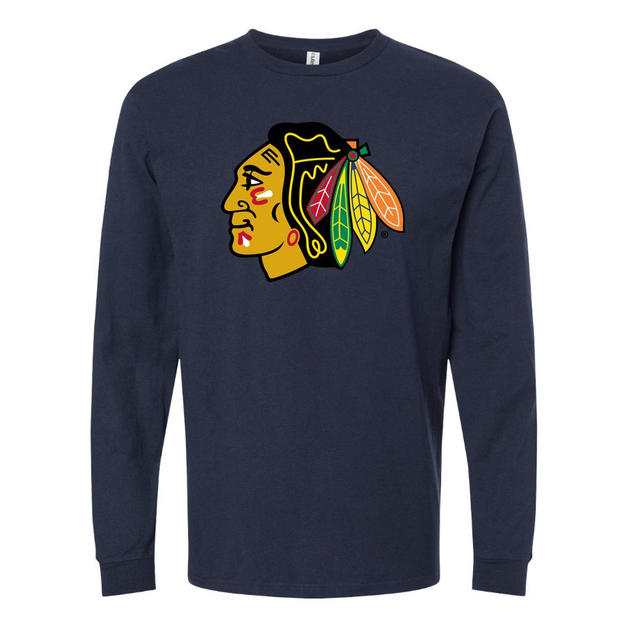 Men's Chicago Blackhawks Long sleeves Cotton Blend T-Shirt - Navy