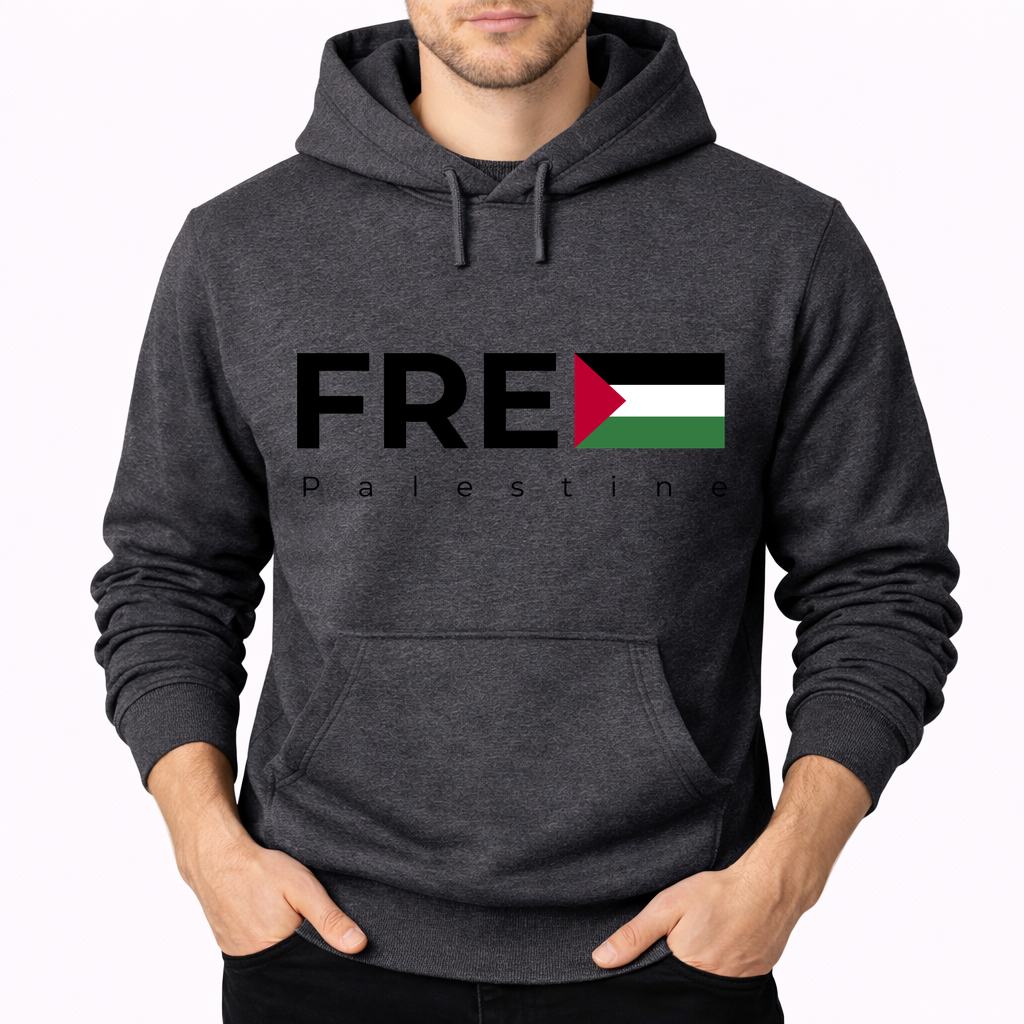 Men's Palestine Black Pullover Hoodie - Charcoal