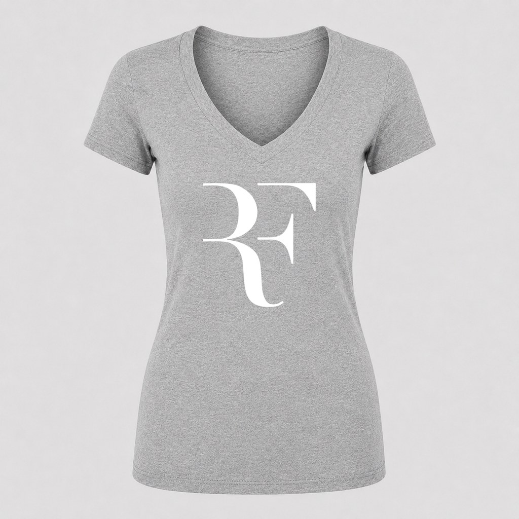 Women's Roger Federer White Design V Neck T-Shirt in gray