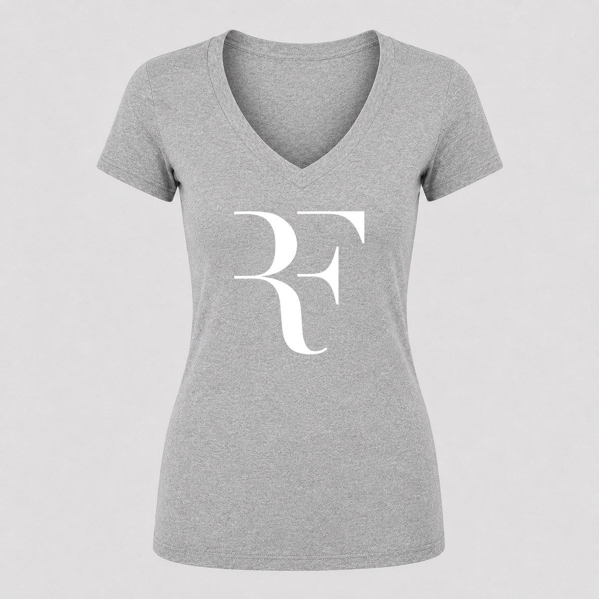 Women's Roger Federer White Design V Neck T-Shirt in gray