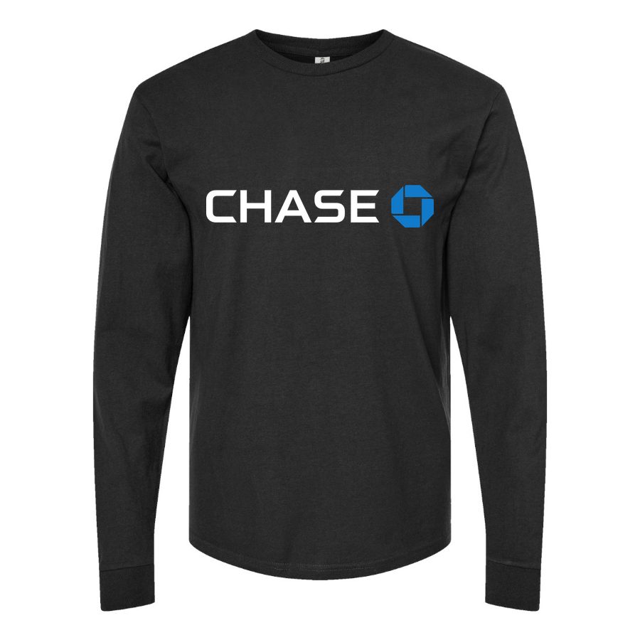 Men's Chase White logo Long sleeves Cotton Blend T-Shirt - Black