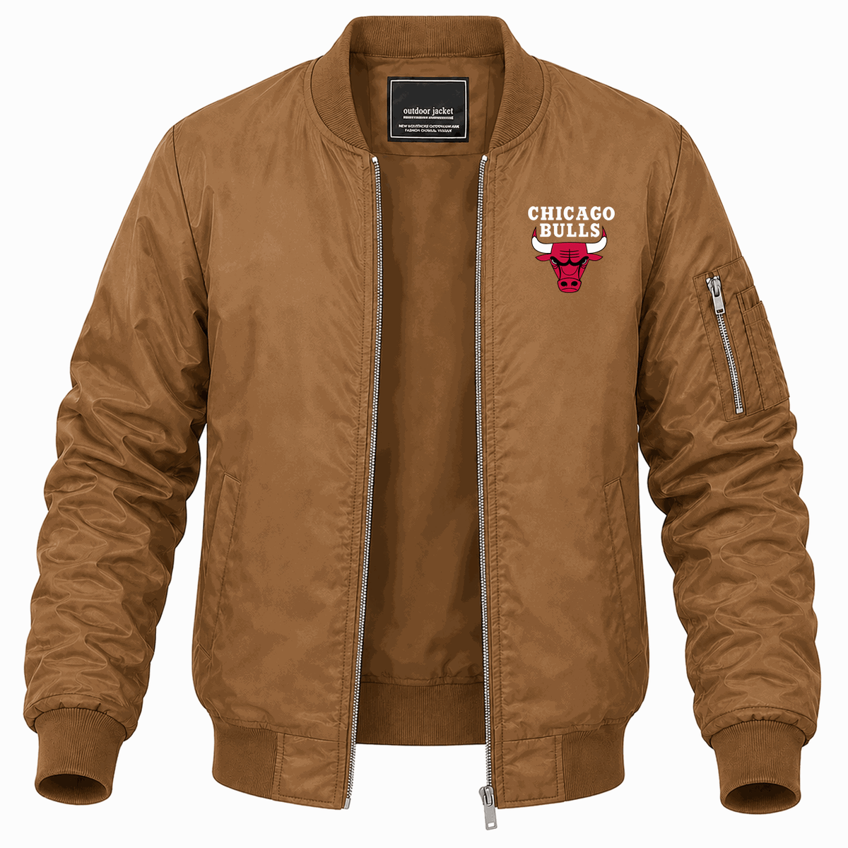 Men's Chicago Bulls White Lightweight Bomber Jacket - Brown