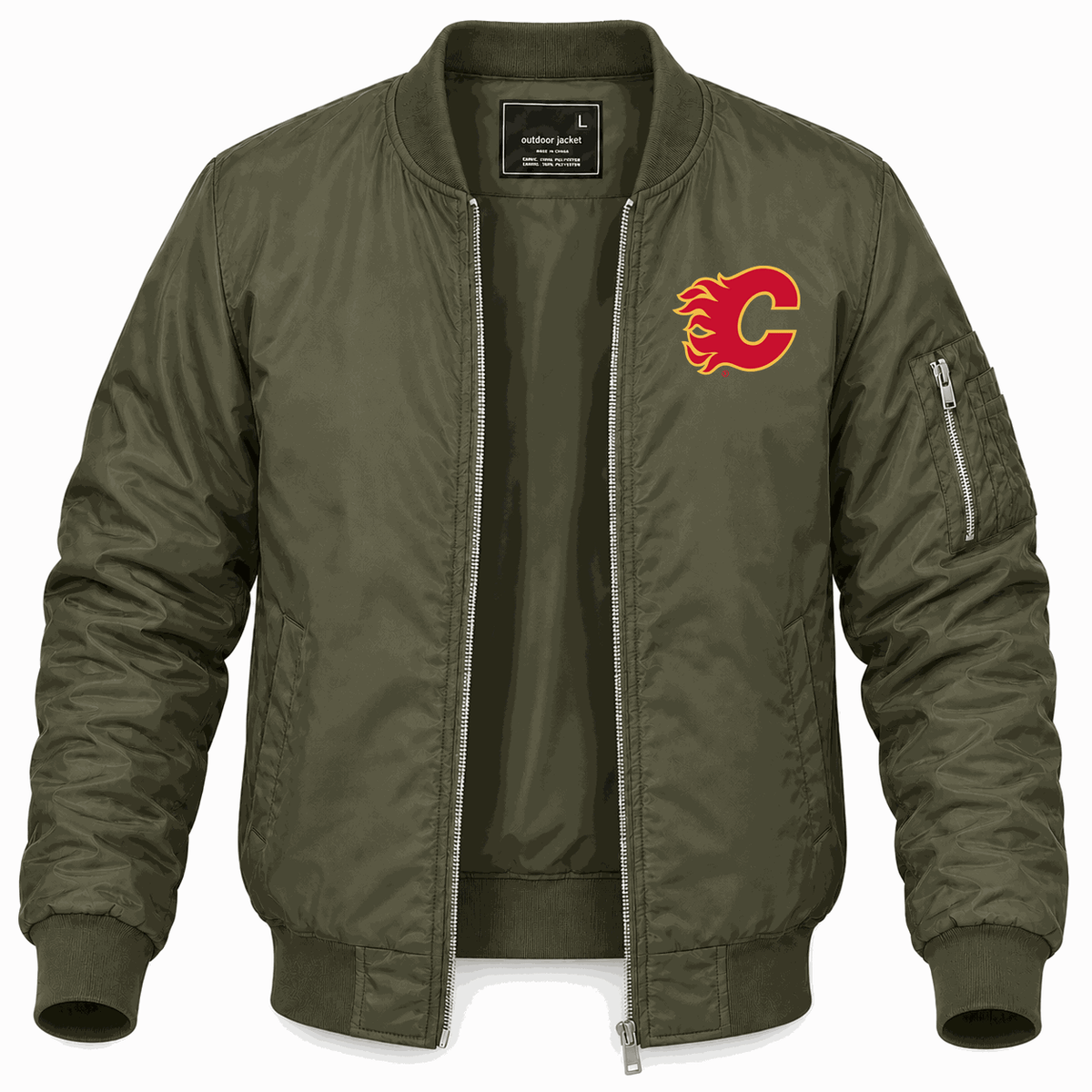 Men's Calgary Flames Lightweight Bomber Jacket - Army Green