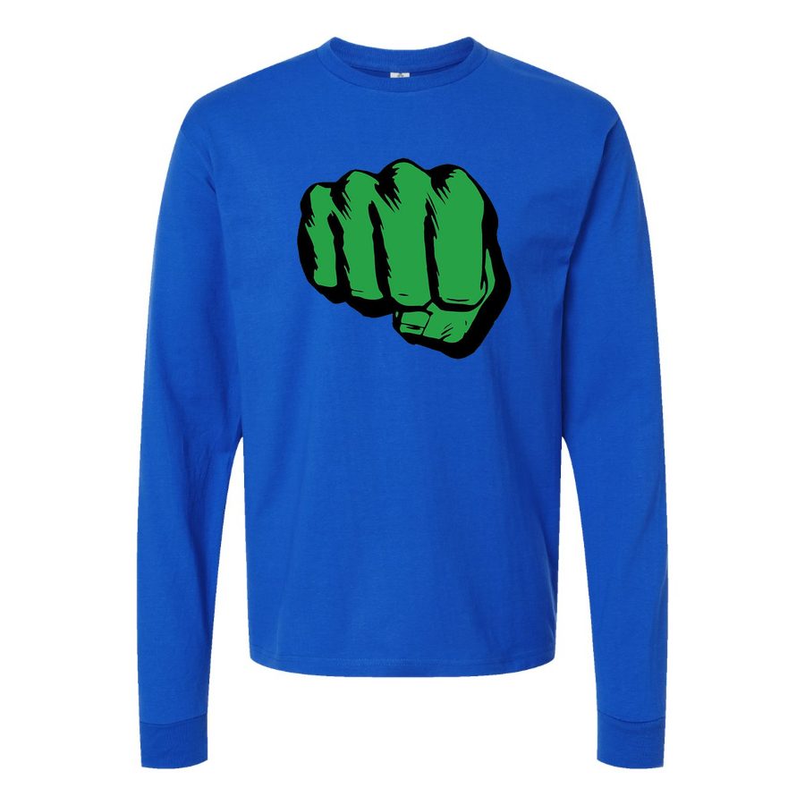 Men's Hulk Punch logo Long sleeves Cotton Blend T-Shirt - Blue