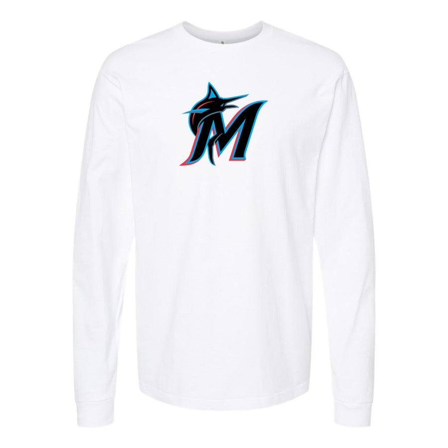 Men's Miami Marlins Long sleeves Cotton Blend T-Shirt - White