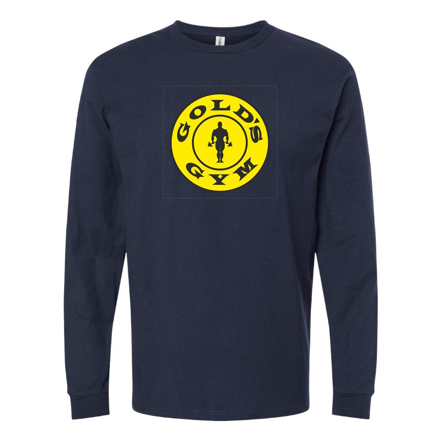 Men's Gold s Gym logo Long sleeves Cotton Blend T-Shirt - Navy