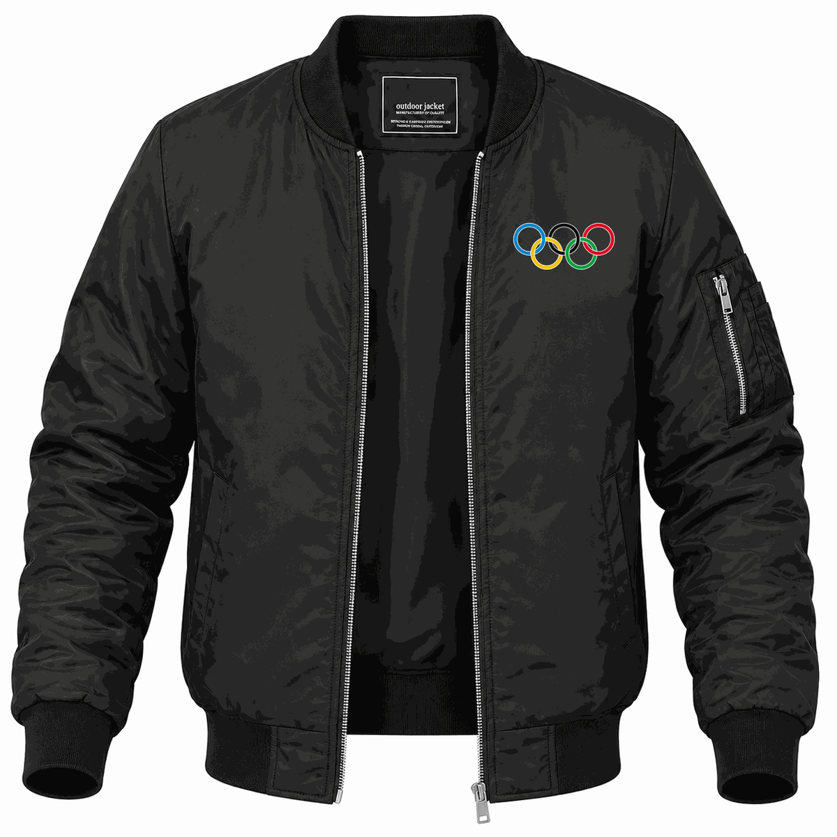 Men's Olympic Ring BK logo Lightweight Bomber Jacket - Black