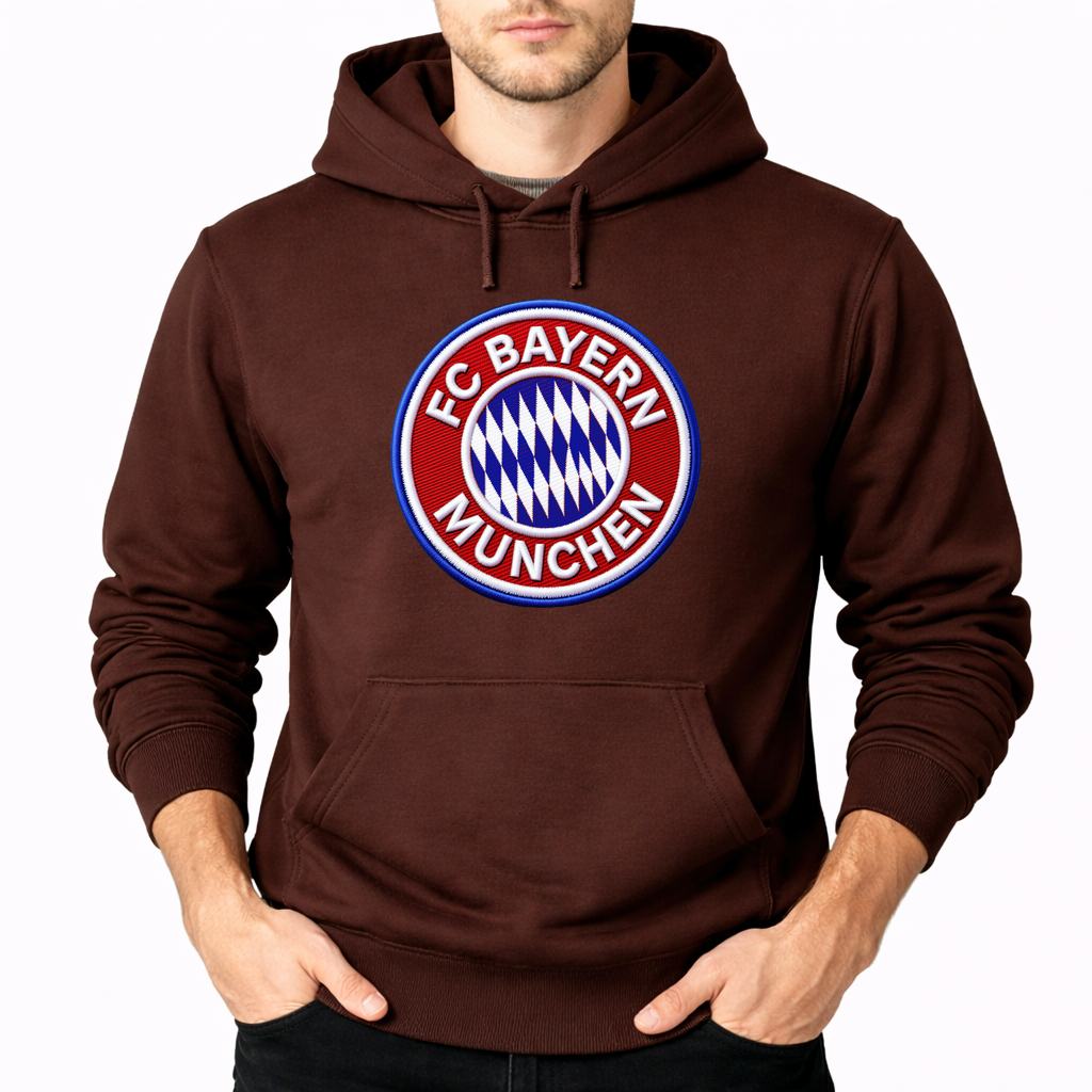 Men's FC Bayern Munich Soccer Embroidery Pullover Hoodie - Brown