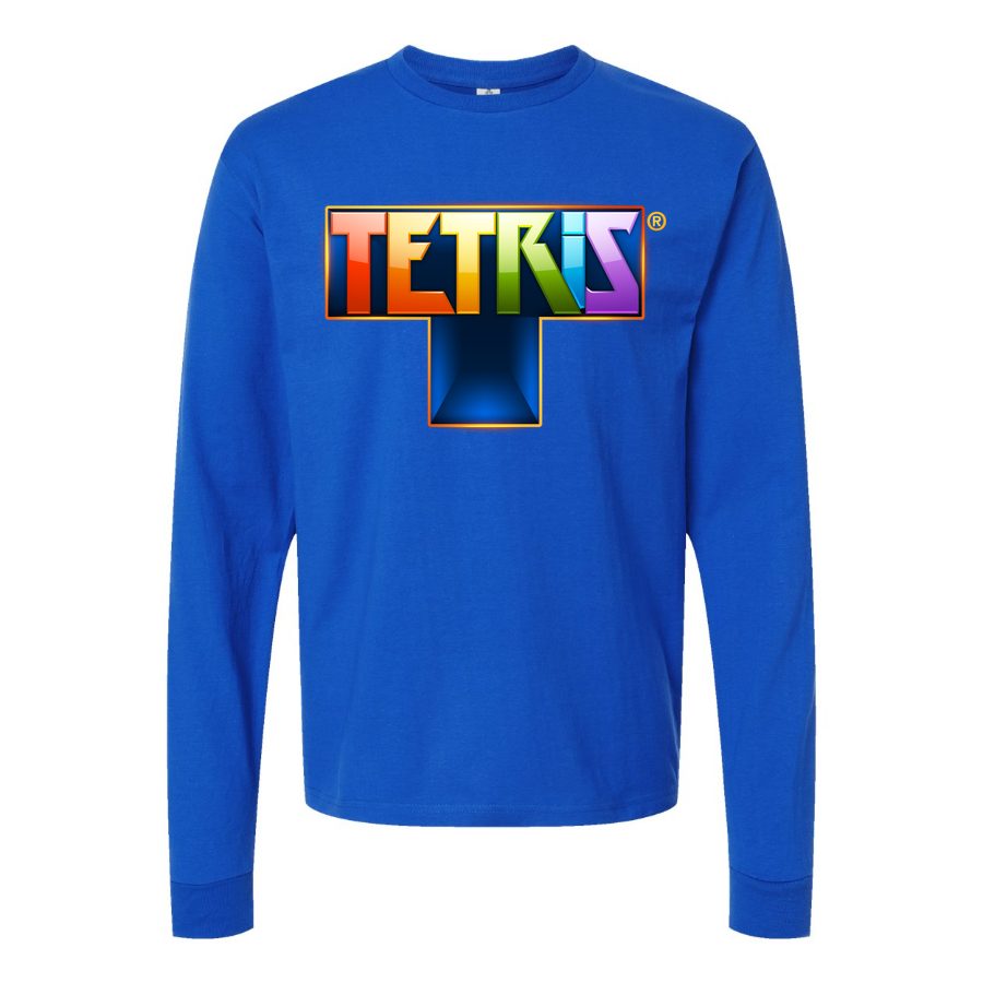 Men's Tetris Long sleeves Cotton Blend T-Shirt - Blue