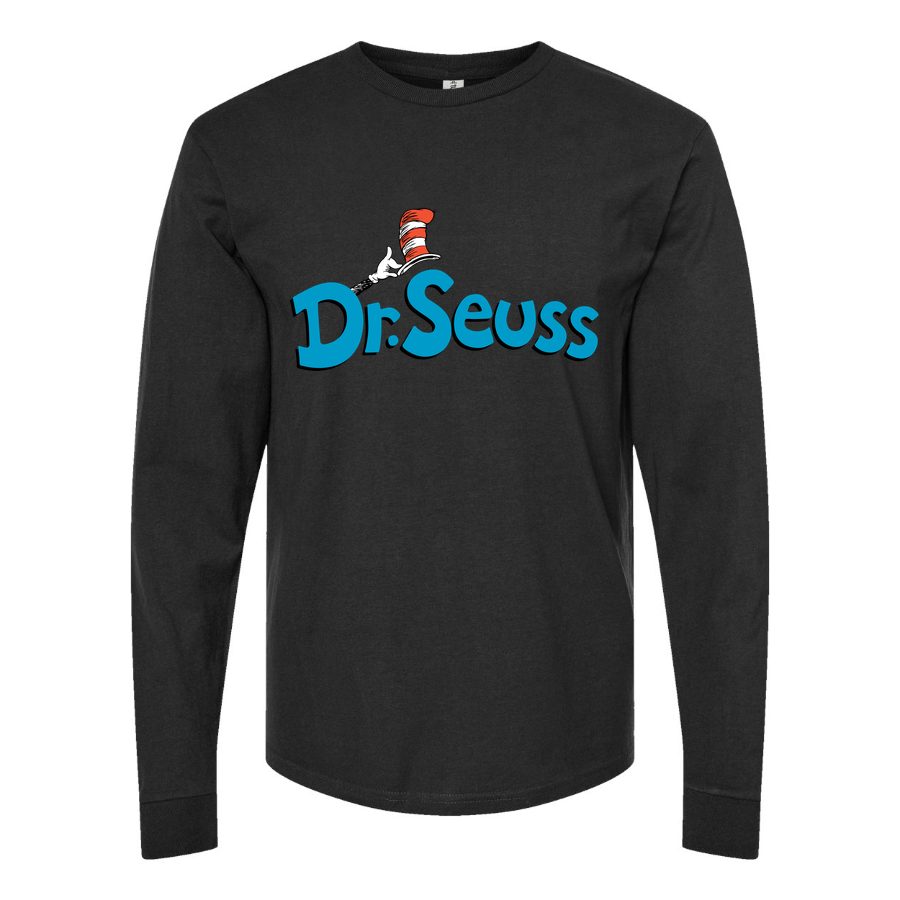 Men's Dr.-Seuss-Logo Long sleeves Cotton Blend T-Shirt - Black