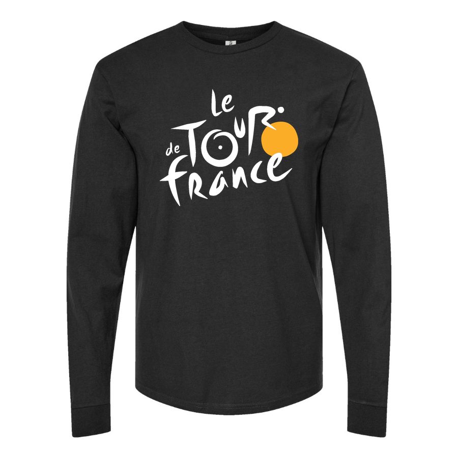 Men's Tour de France White Logo Long sleeves Cotton Blend T-Shirt - Black