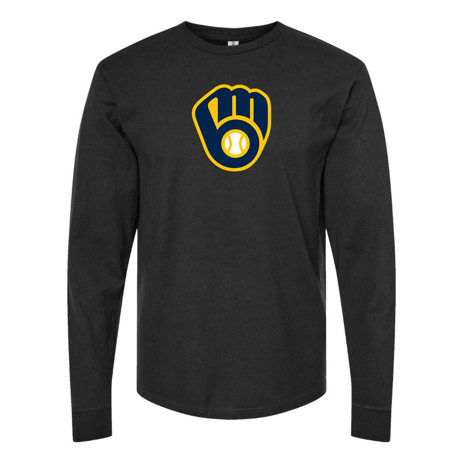 Men's Milwaukee Brewers Long sleeves Cotton Blend T-Shirt - Black