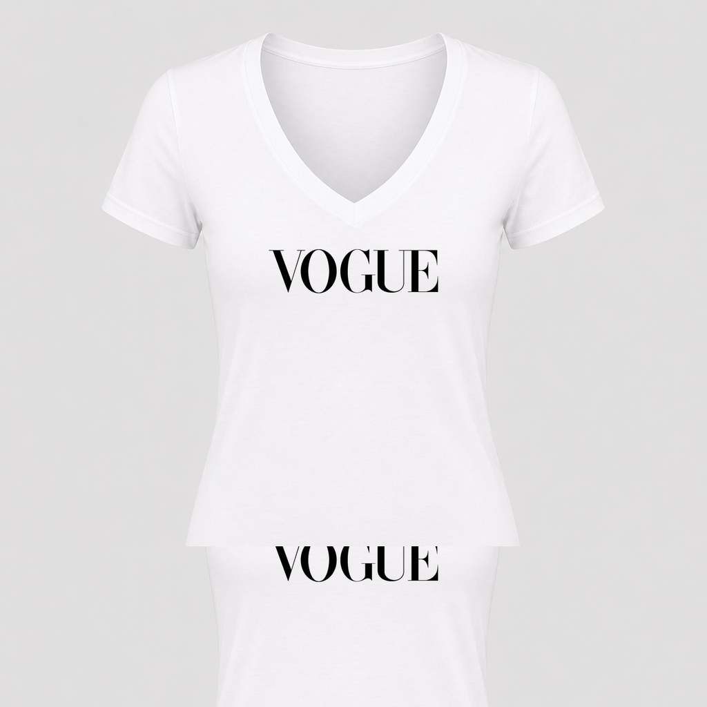 Women's VOGUE V Neck T-Shirt in white