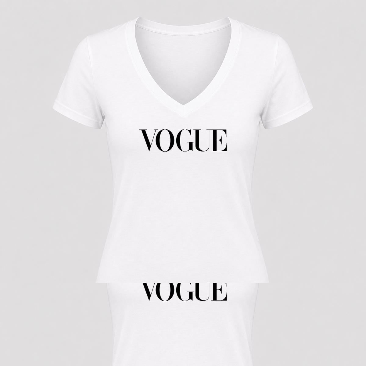 Women's VOGUE V Neck T-Shirt in white