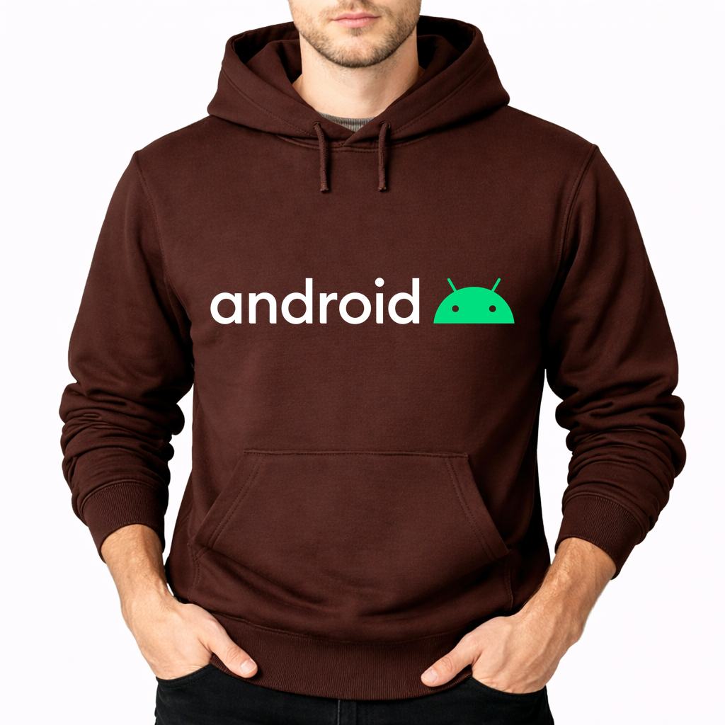 Men's Android White Pullover Hoodie - Brown