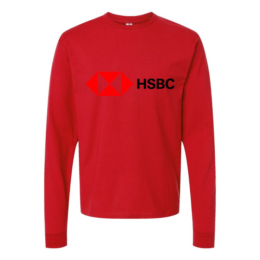Men's HSBC-Logo-500x281-min Long sleeves Cotton Blend T-Shirt - Red
