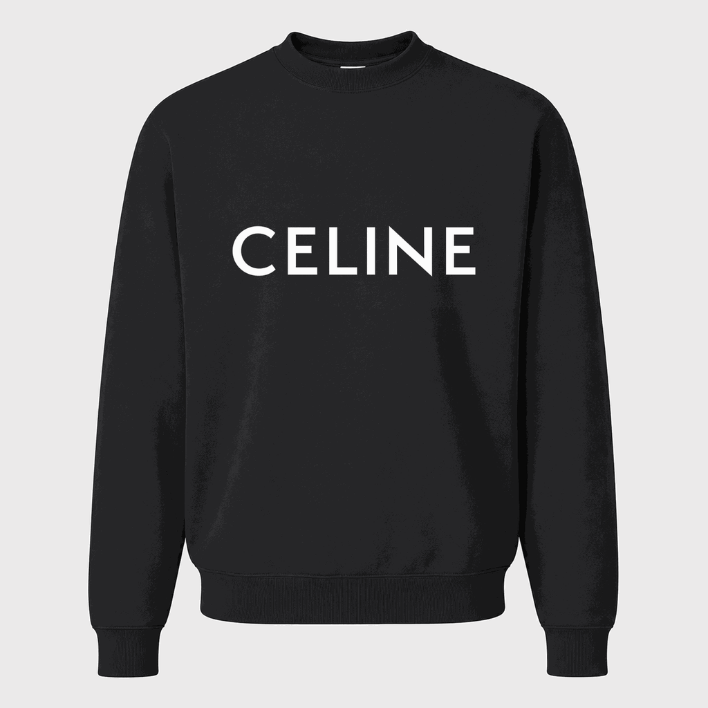 Men's Celine White Logo Crewneck Sweatshirt - Black