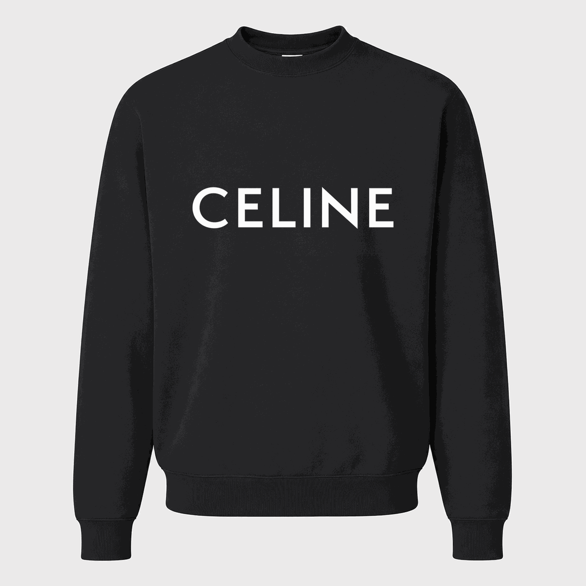 Men's Celine White Logo Crewneck Sweatshirt - Black