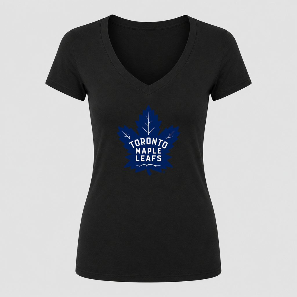 Women's Toronto Maple Leafs V Neck T-Shirt in black