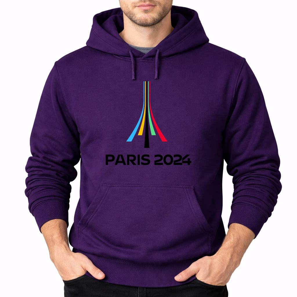 Men's Paris-2024-Olympics--black Pullover Hoodie - Purple