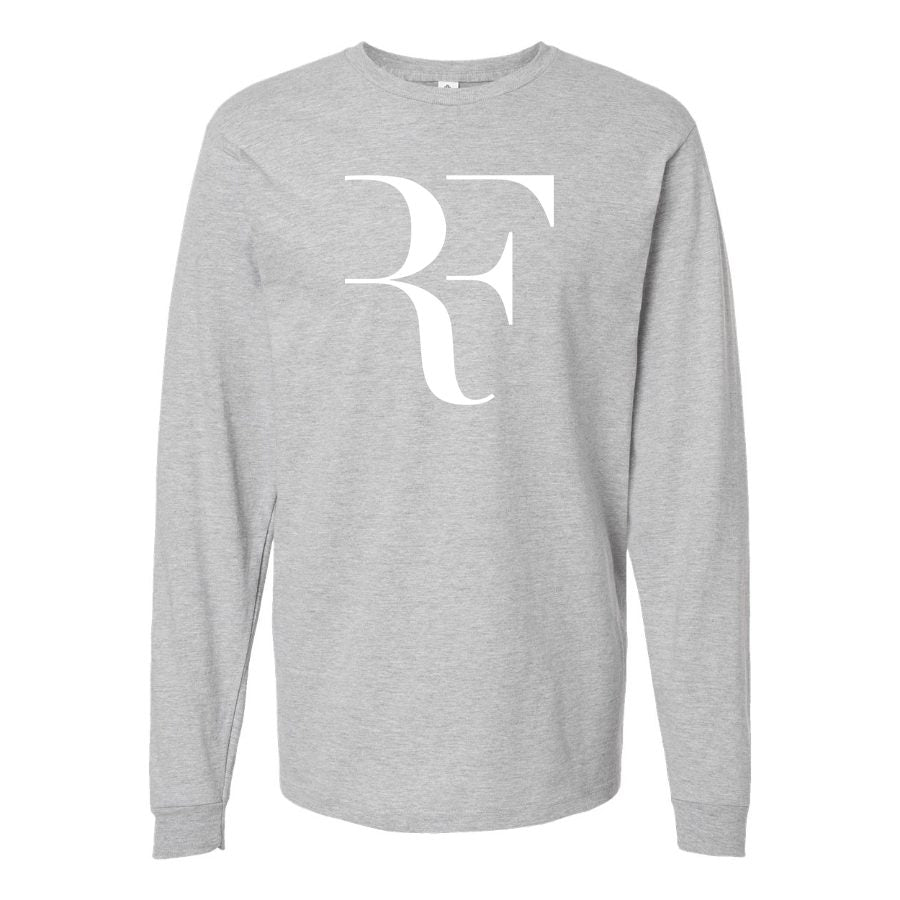 Men's Roger-Federer-logo-white Long sleeves Cotton Blend T-Shirt - Gray