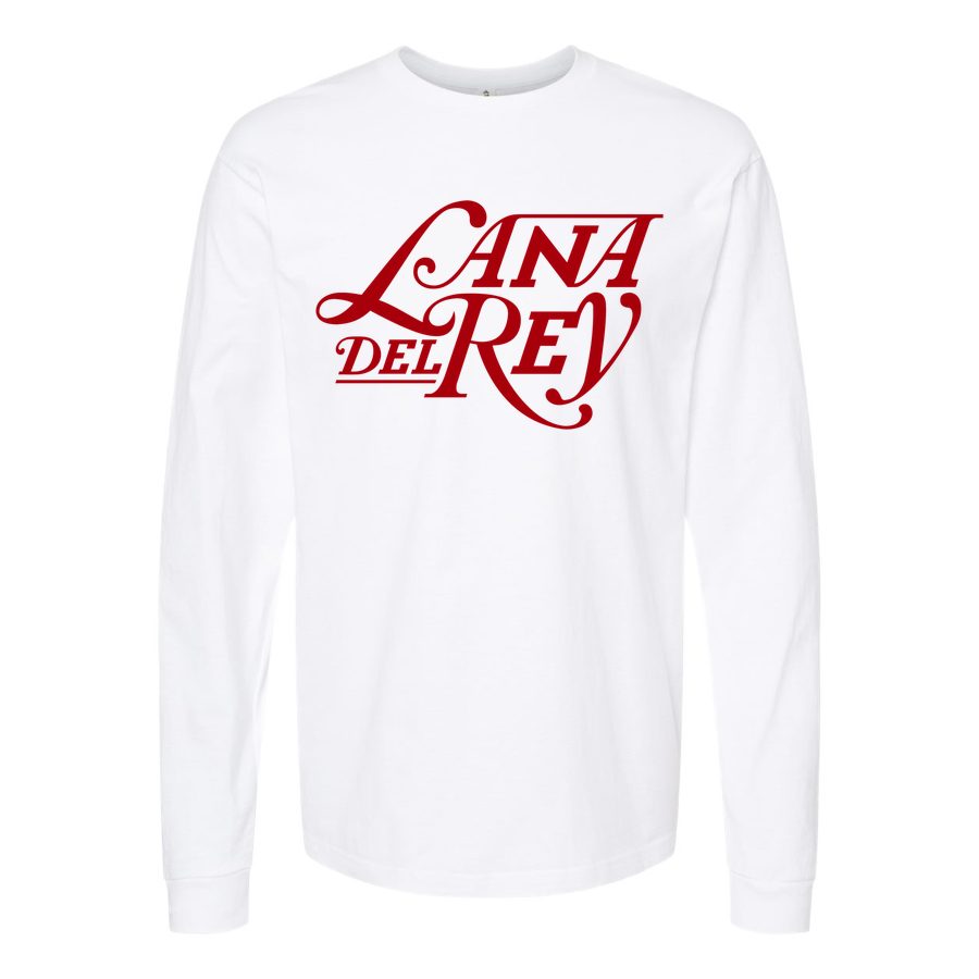 Men's Lana-Del-Rey-Logo-768x432 Long sleeves Cotton Blend T-Shirt - White