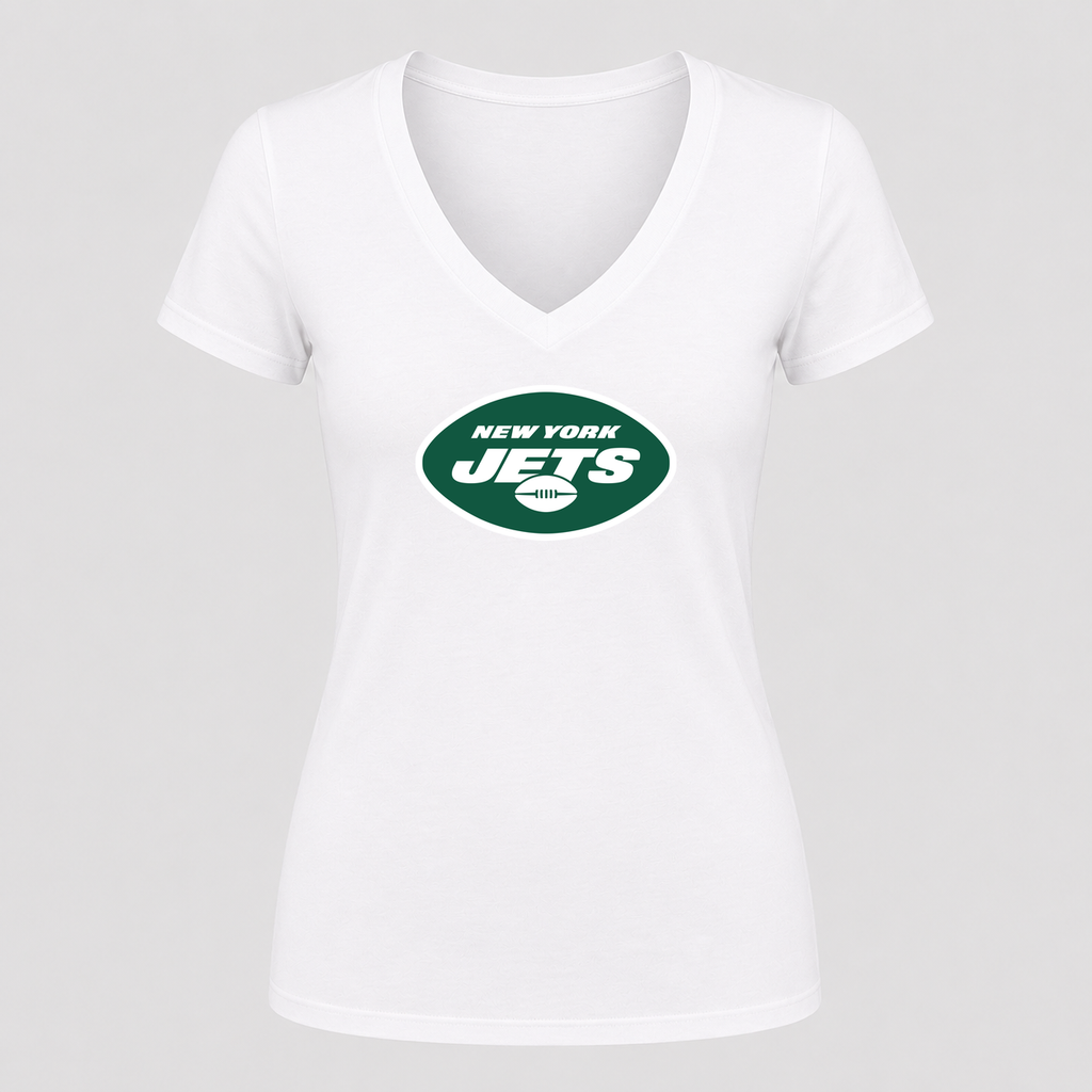 Women's New York Jets V Neck T-Shirt in white