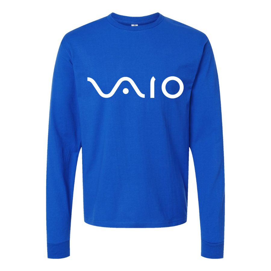 Men's sony-vaio-curvy-logo-White Long sleeves Cotton Blend T-Shirt - Blue