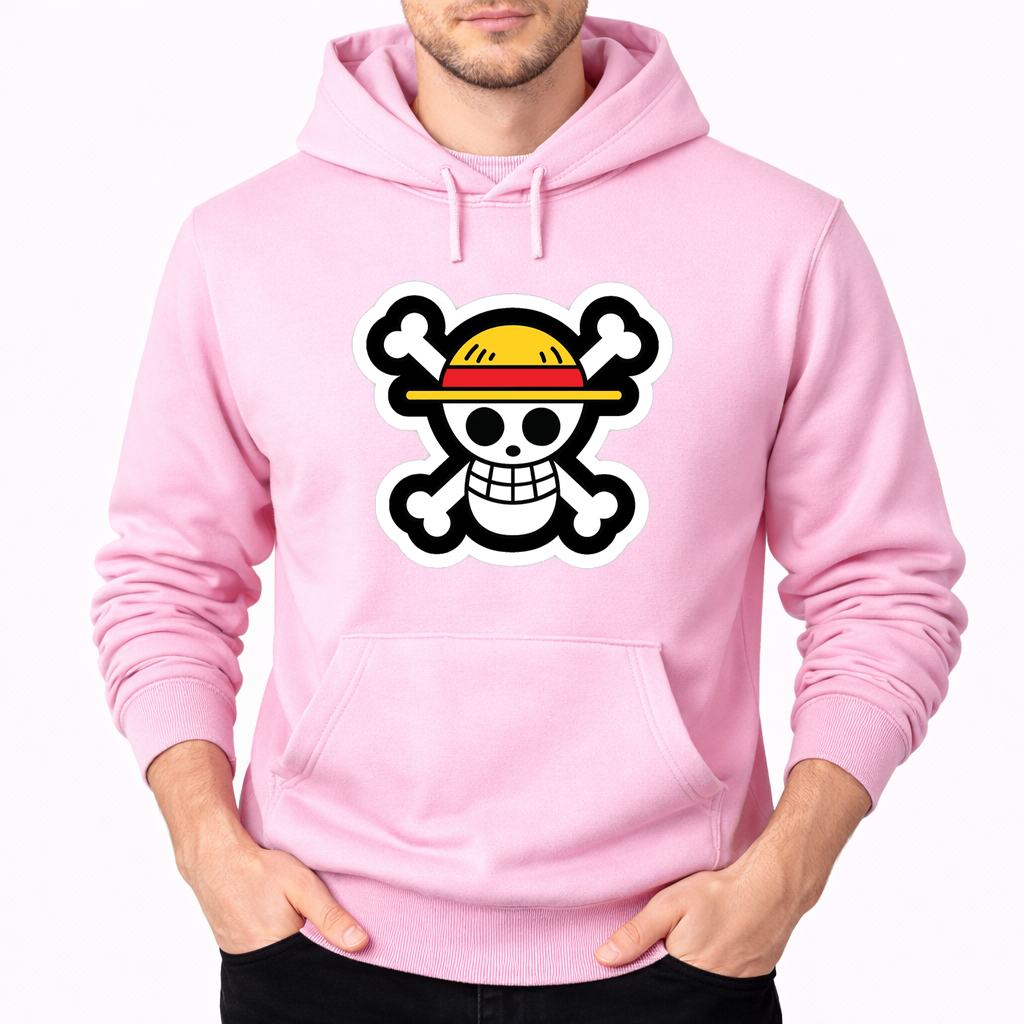 Men's Straw Hat Luffy Pullover Hoodie - Pink