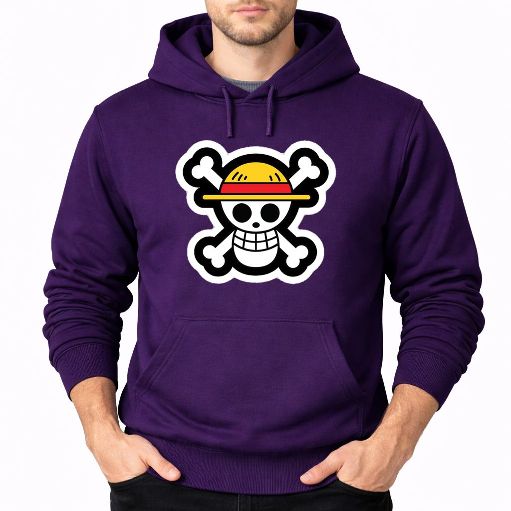 Men's Straw Hat Luffy Pullover Hoodie - Purple