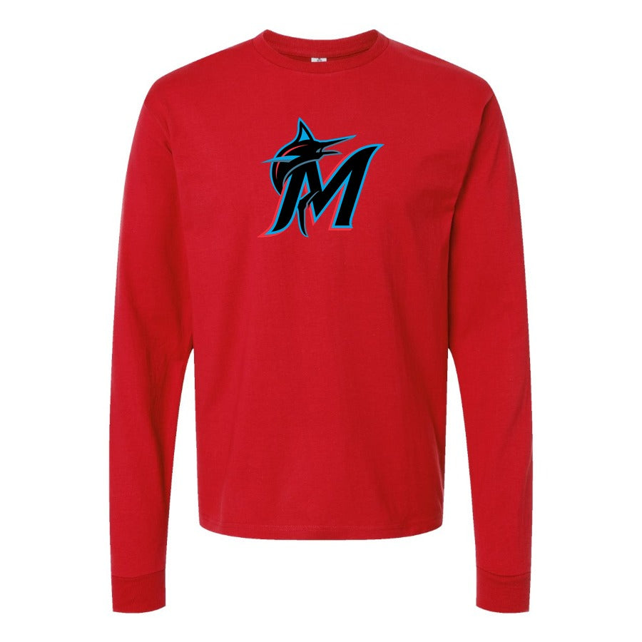 Men's Miami Marlins Long sleeves Cotton Blend T-Shirt - Red