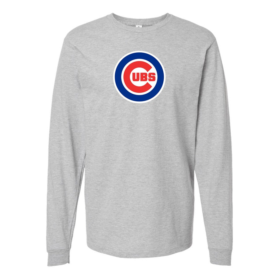 Men's Chicago Cubs Long sleeves Cotton Blend T-Shirt - Gray