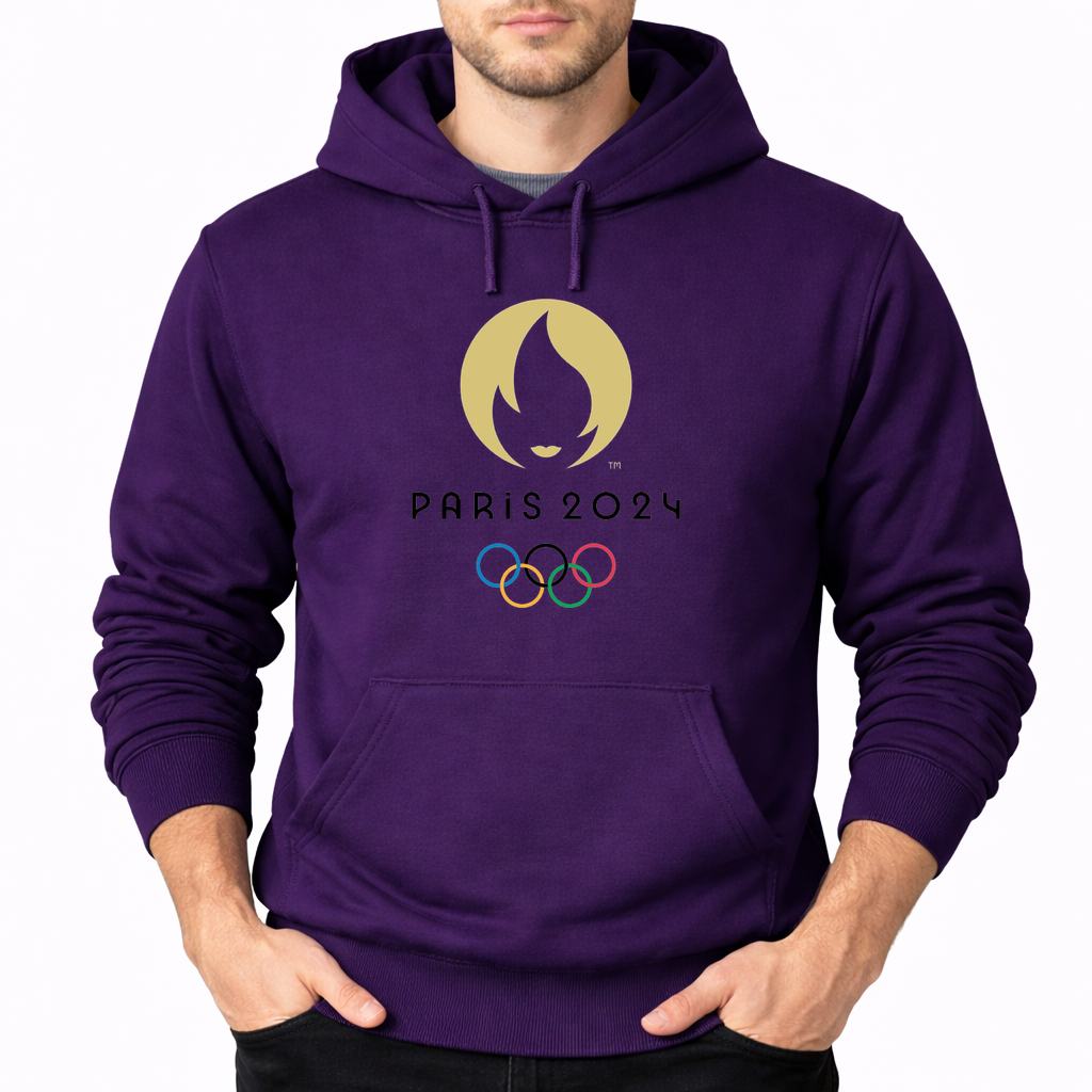 Men's Olympics 2024 Paris Black Pullover Hoodie - Purple