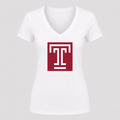 Women's Temple Owls V Neck T-Shirt in white