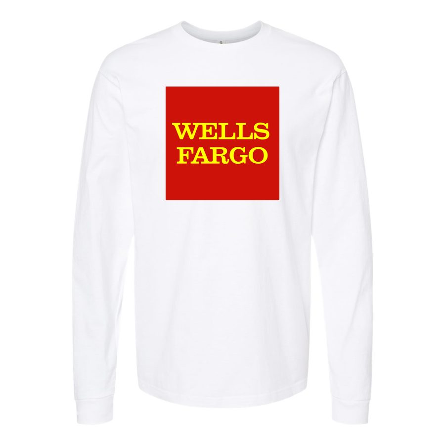Men's wells-fargo-logo-transparent Long sleeves Cotton Blend T-Shirt - White