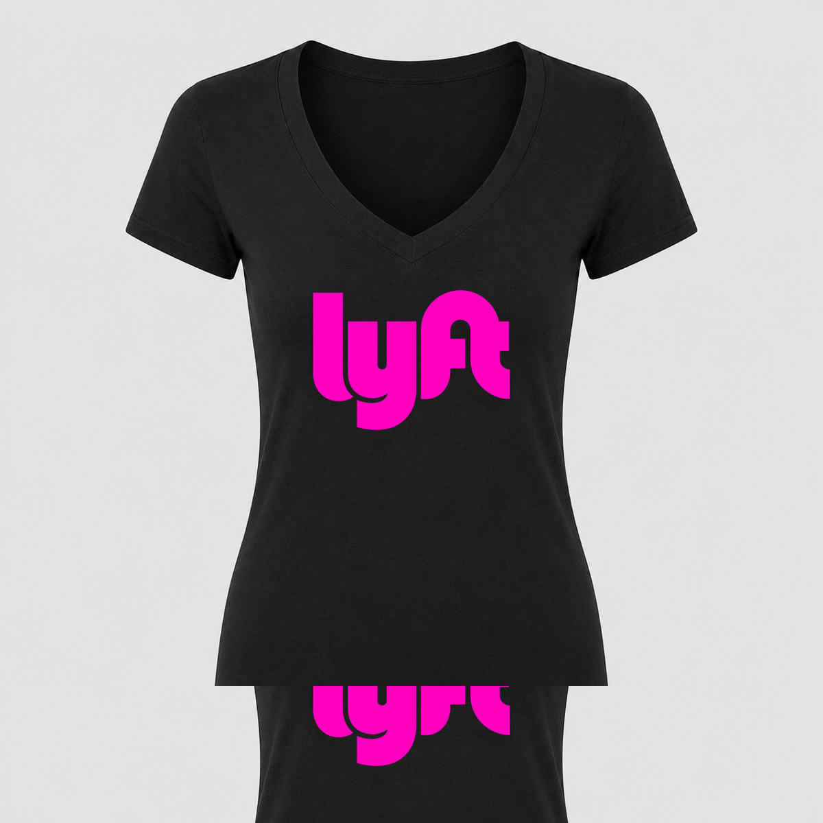 Women's Lyft Pink Design V Neck T-Shirt in black